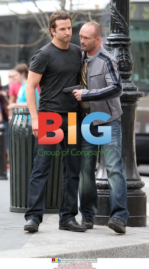 Bradley Cooper and Andrew Howard on film set