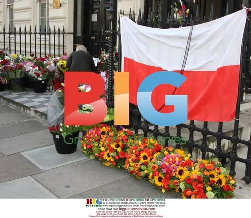 Mourners Gather at Polish Embassy in London