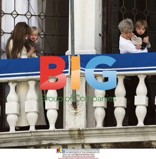 Angelina Jolie and Jane Pitt with Kids in Venice
