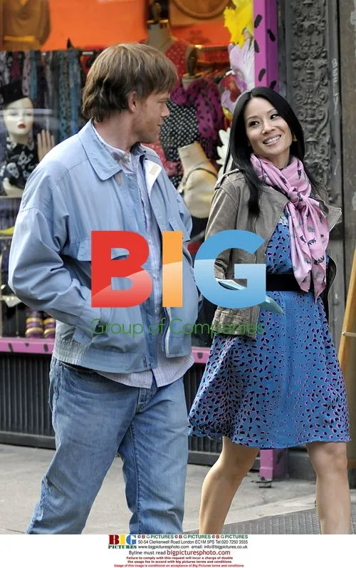 Lucy Liu and Michael C. Hall on film set