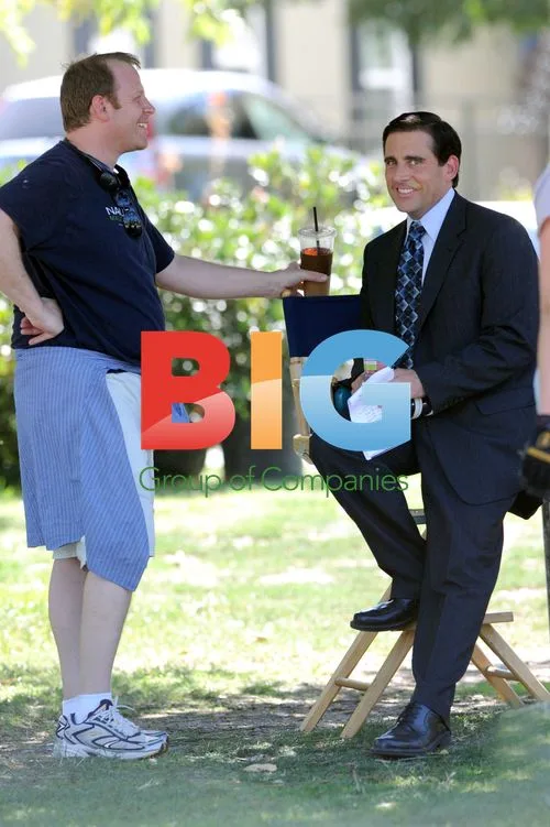 Paul Lieberstein, Steve Carell, and Rainn Wilson filming "The Office"