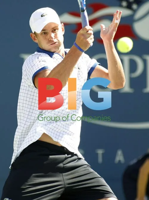 Andy Roddick returns ball at U.S. Open