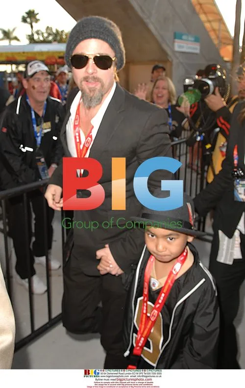 Brad Pitt and Son at Super Bowl XLIV