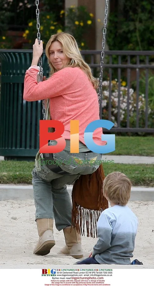 Penny Lancaster-Stewart and son at Beverly Hills park