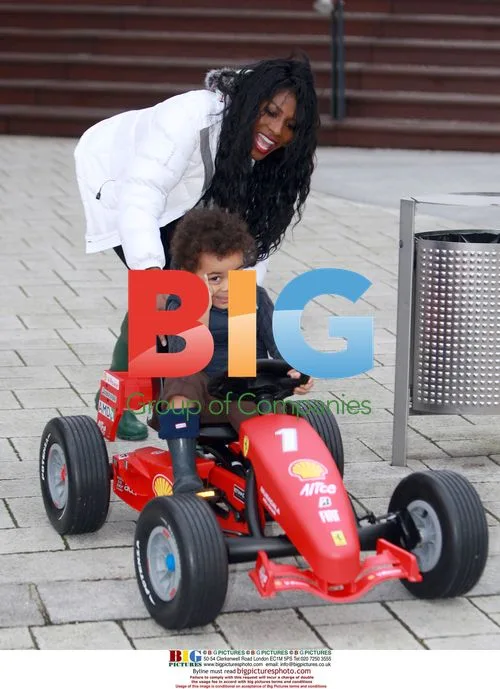 Sinitta and son Zac with Ferrari Go Kart