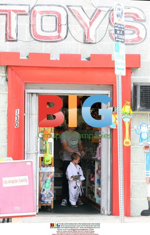Mark Wahlberg and son Brendan at toy store