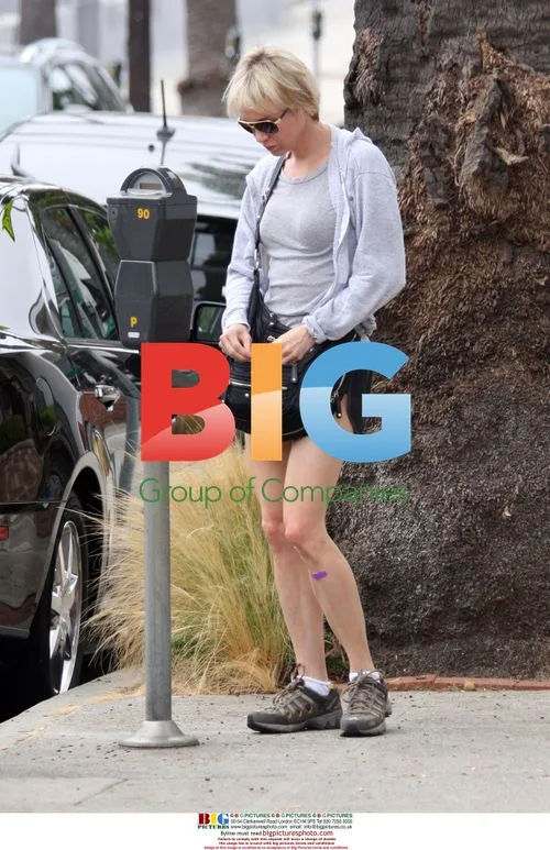Renee Zellweger talks to fans and baby