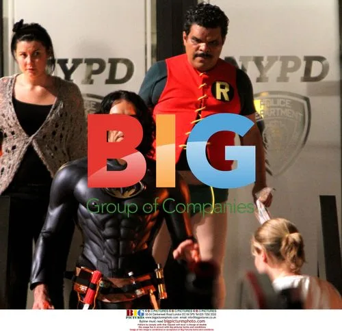 Russell Brand, Luis Guzman as Batman & Robin on 'Arthur' set