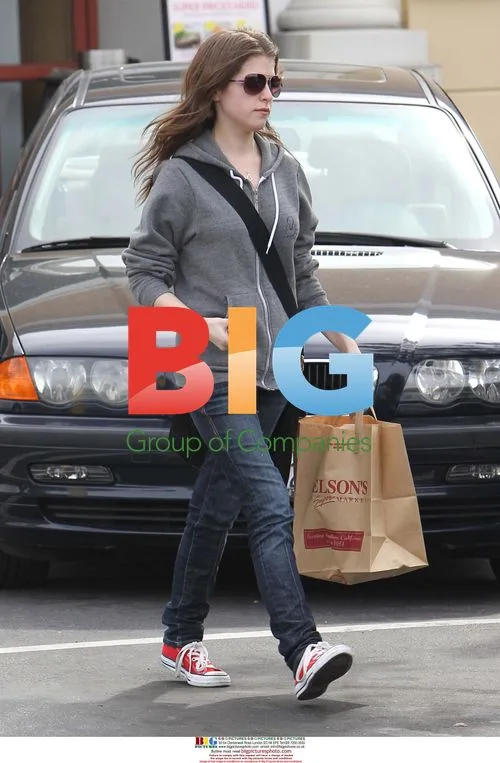 Anna Kendricks pets dog at Gelson's market