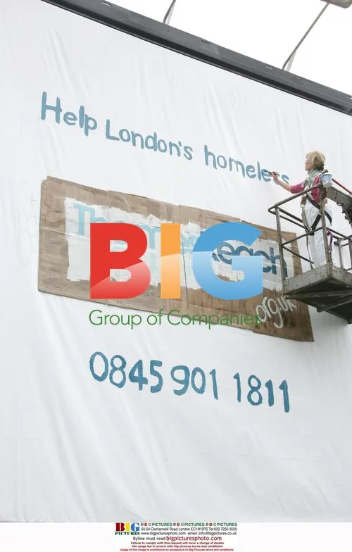 Joanna Lumley Paints Billboard for Thames Reach
