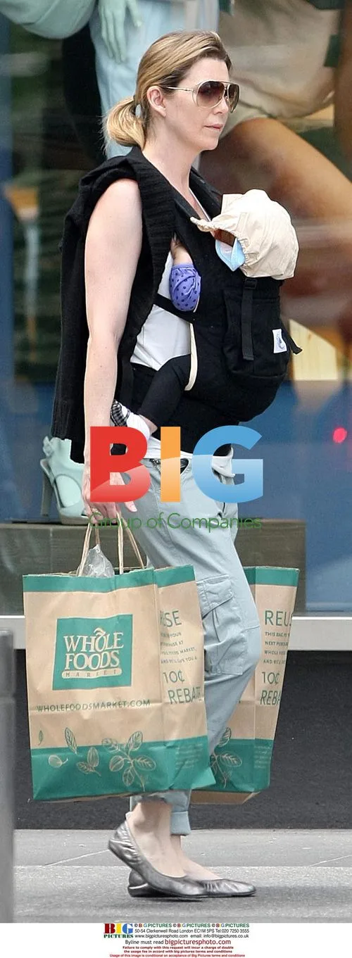 Ellen Pompeo with baby Stella at Whole Foods