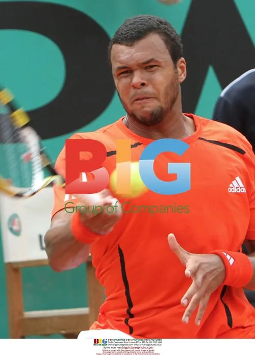 Tsonga Hits Shot During French Open Match