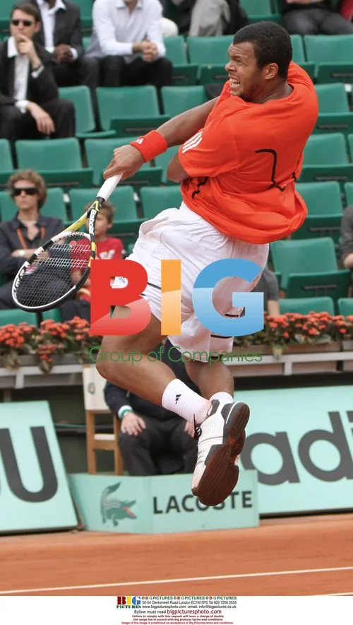 Jo-Wilfried Tsonga hits shot at French Open