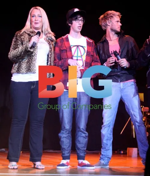 Josie Gibson, Sam Pepper and John James on stage