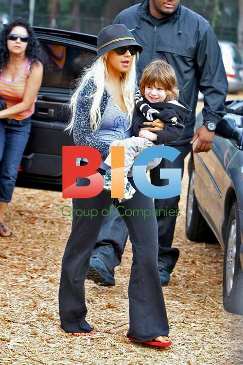 Christina Aguilera and son at pumpkin patch