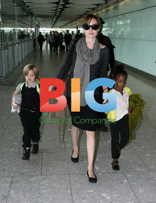 Angelina Jolie and Kids at Heathrow