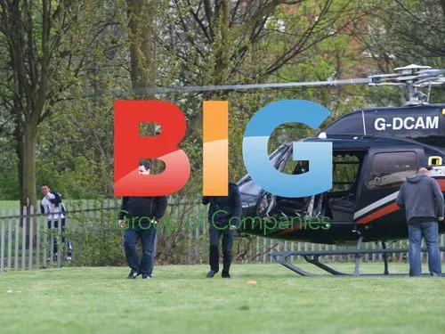 Comedian Peter Kay Arrives by Helicopter
