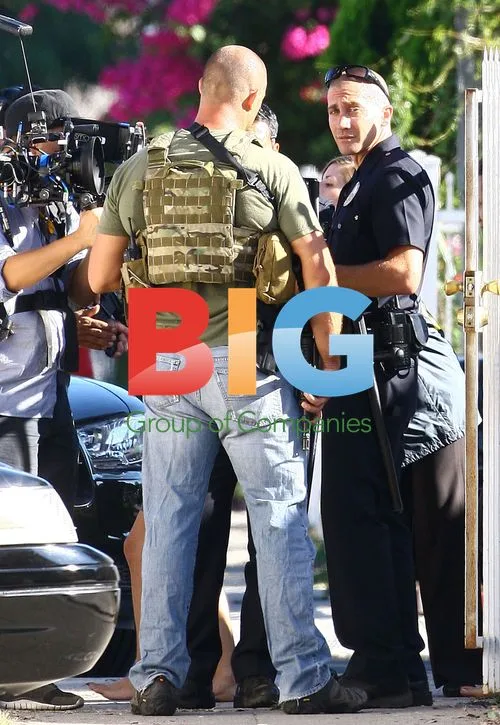 Jake Gyllenhaal and Michael Pena filming 'End of Watch'