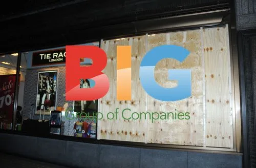 Boarded up stores during London riots
