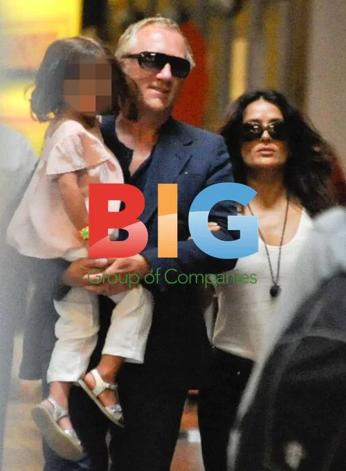 Francois-Henri Pinault, Salma Hayek, and family at Roissy airport