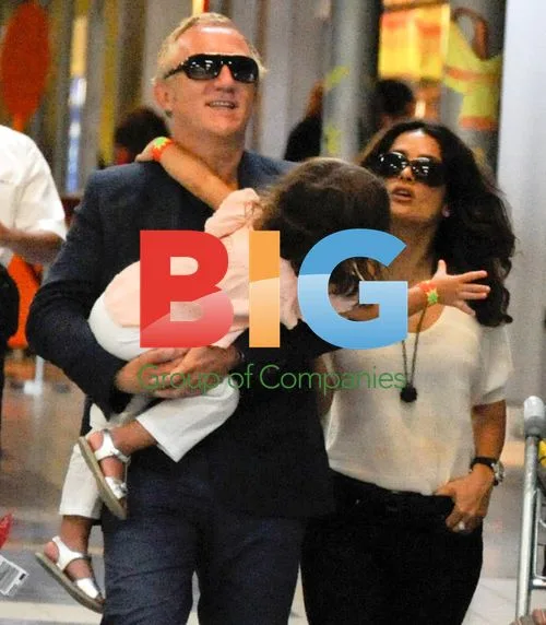 Salma Hayek, Francois-Henri Pinault and children at airport
