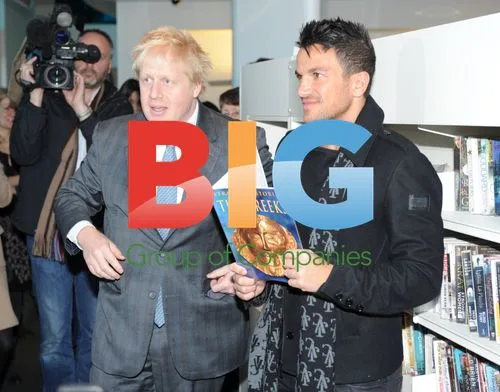 Peter Andre and Boris Johnson at Love Libraries Launch