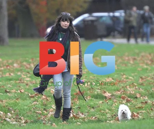Daisy Lowe walking dog in London