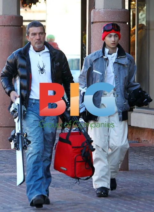 Antonio Banderas and step son on slopes