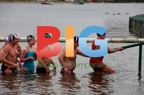 Swimmers at The Serpentine on Christmas Day