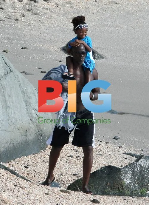 Djimon Hounsou and family on St. Barths beach