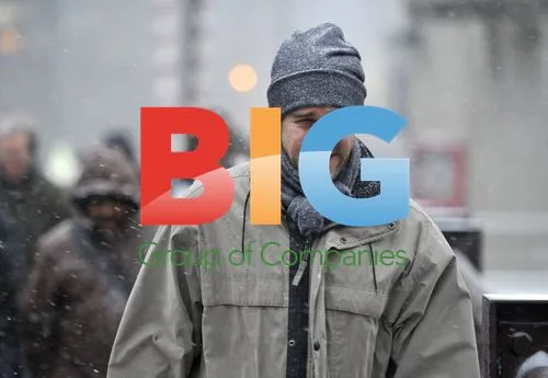 Pedestrian walking in Chicago snow storm