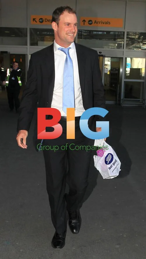 Andrew Strauss Arrives at Heathrow