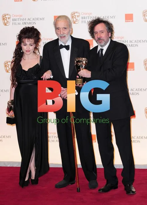Sir Christopher Lee, Helena Bonham Carter and Tim Burton at 2011 BAFTAs