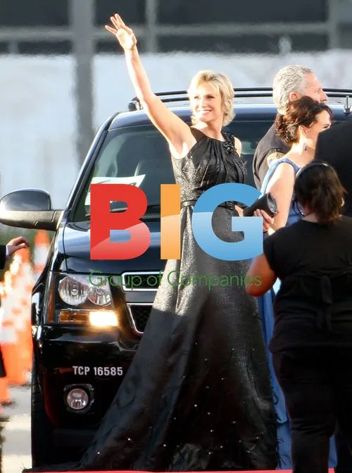 Jane Lynch, Lea Michele and Cory Monteith at Golden Globes