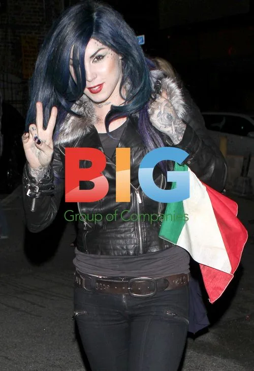 Kat Von D Leaves Tattoo Shop with Italian Flag