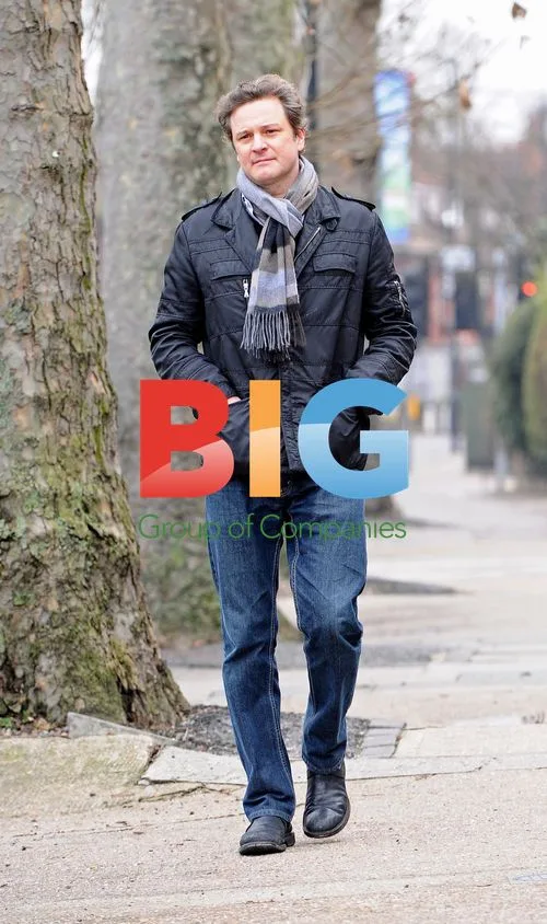 Colin Firth Talking to Friend in London