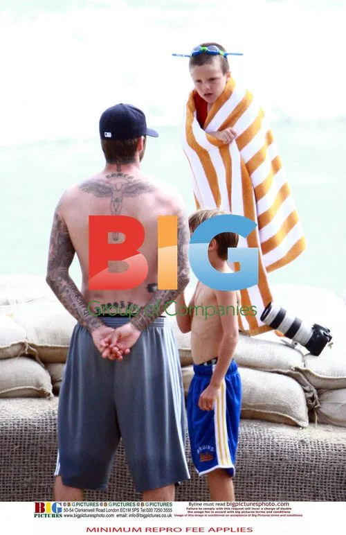 David Beckham with Sons at Beach