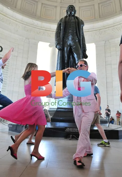 Demonstrators dance at Jefferson Memorial