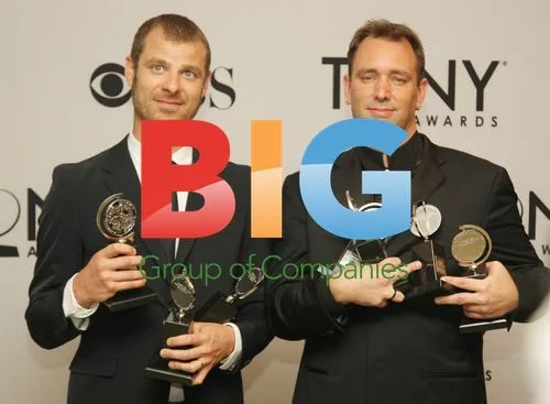 Trey Parker and Matt Stone with Tony Awards