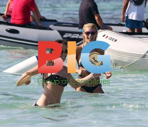 Michelle Hunziker and Daughter on Formentera Beach