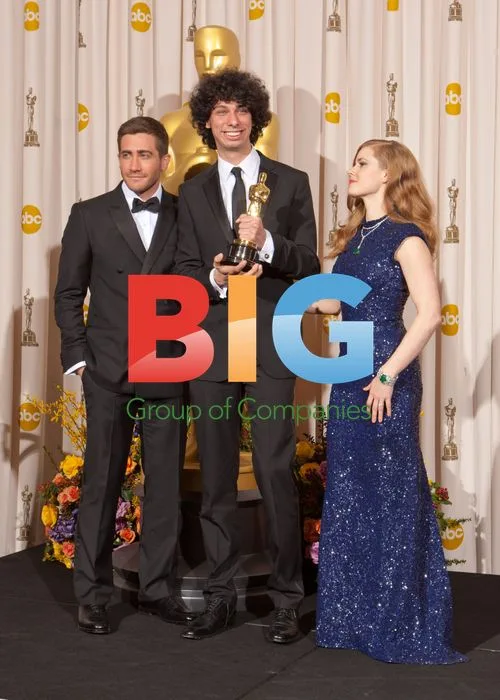 Luke Matheny poses with Jake Gyllenhaal and Amy Adams