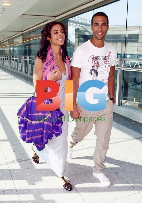 Rochelle Wiseman and Marvin Humes at Heathrow