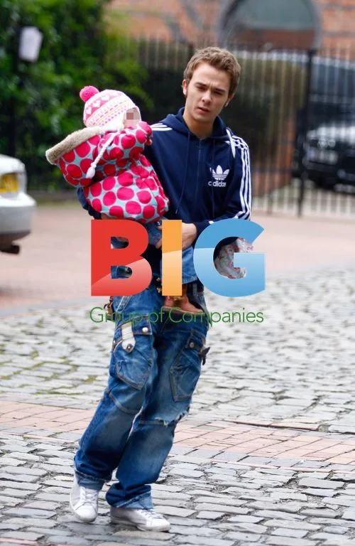 Jack P. Shepherd and daughter on Coronation Street set