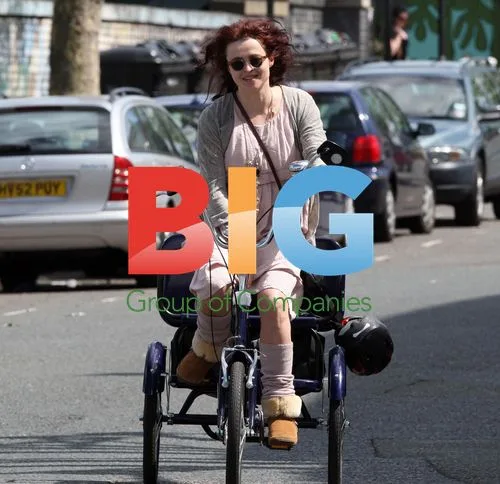 Helena Bonham Carter on Tricycle in London