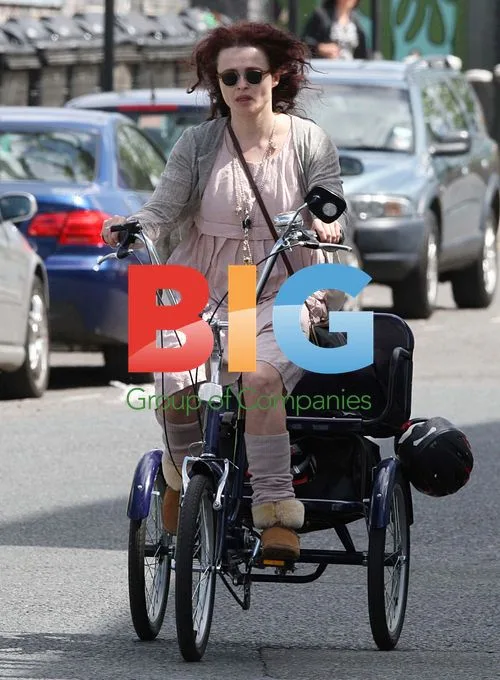 Helena Bonham Carter on Tricycle in London