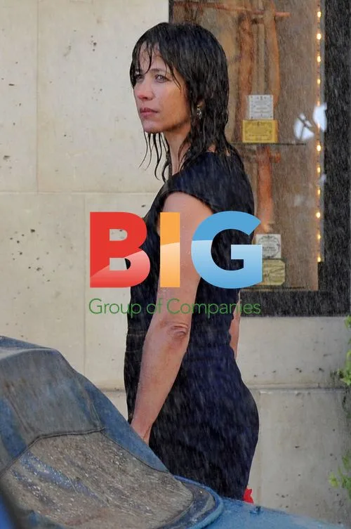 Sophie Marceau and Gad Elmaleh on movie set in Paris