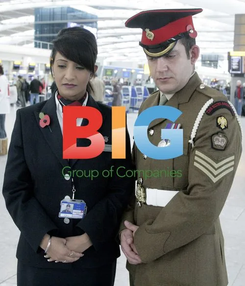 BA staff & Armed Forces observe Remembrance Sunday silence at Heathrow