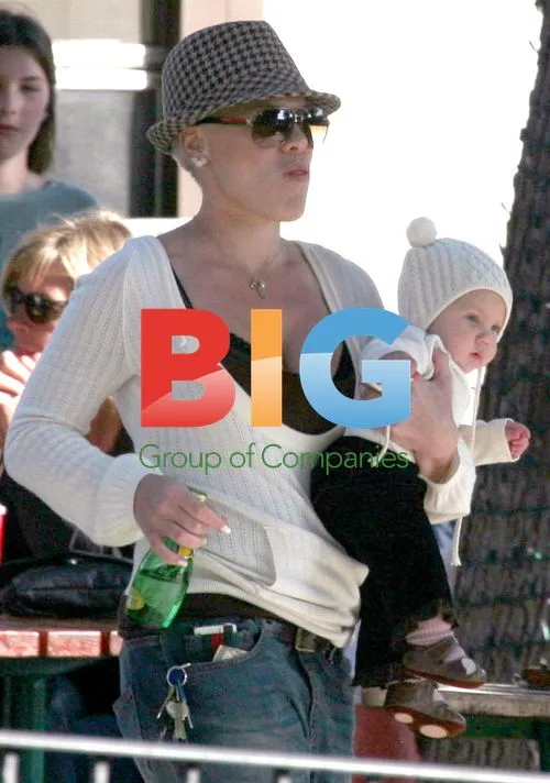 Pink carries baby Willow at park in Malibu