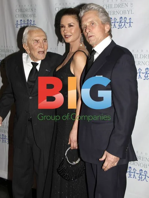 Kirk Douglas, Michael Douglas and Catherine Zeta Jones at Charity Gala