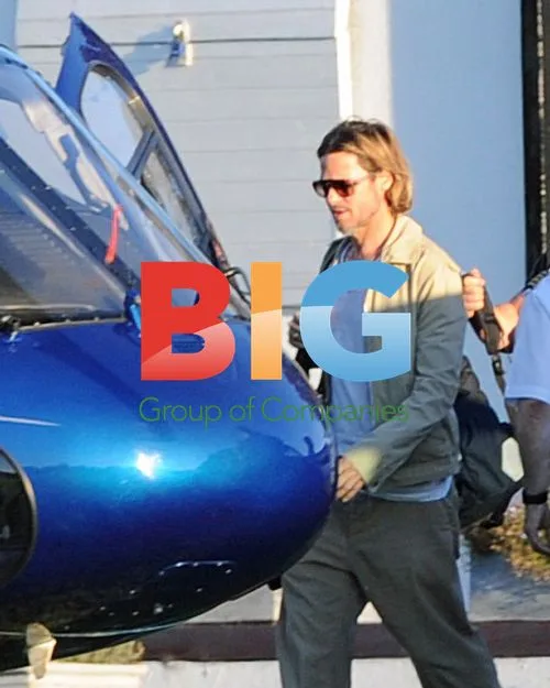 Brad Pitt Leaving by Helicopter